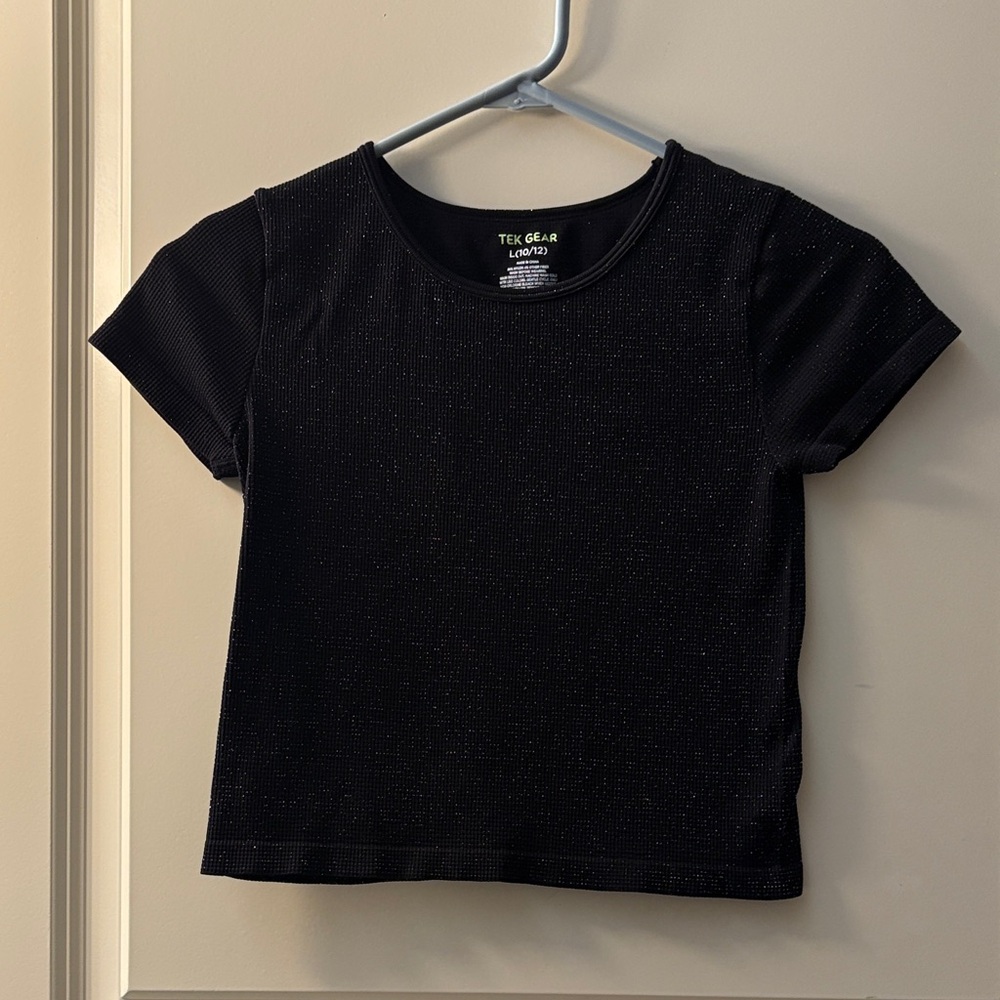 Tek Gear Black Glitter Cropped Tee